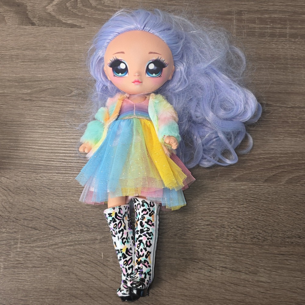 Na Na Na Surprise Soft Fashion Doll Lavender Hair Rainbow Tulle Dress Boots